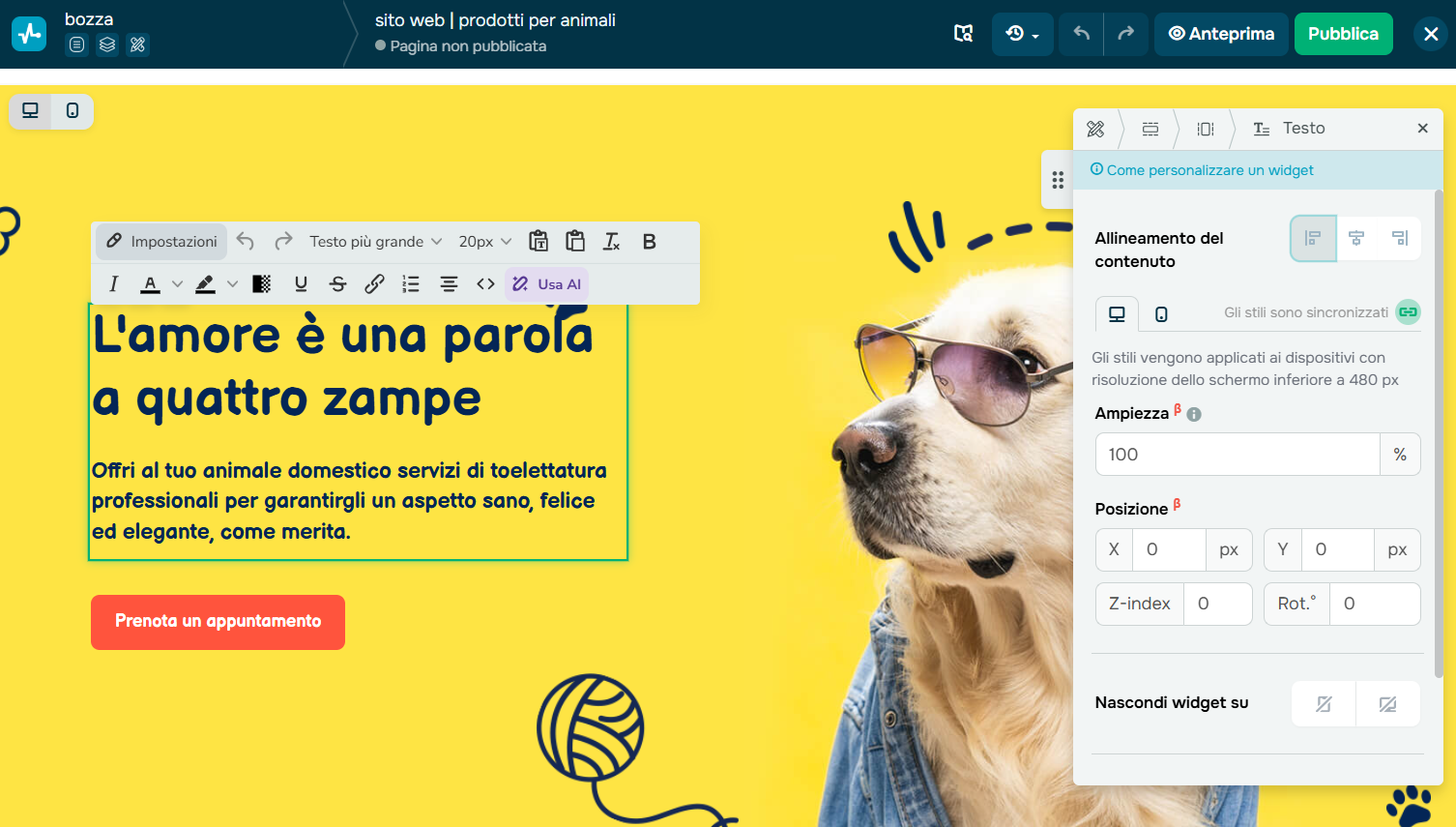 Creazione di una pagina prodotto