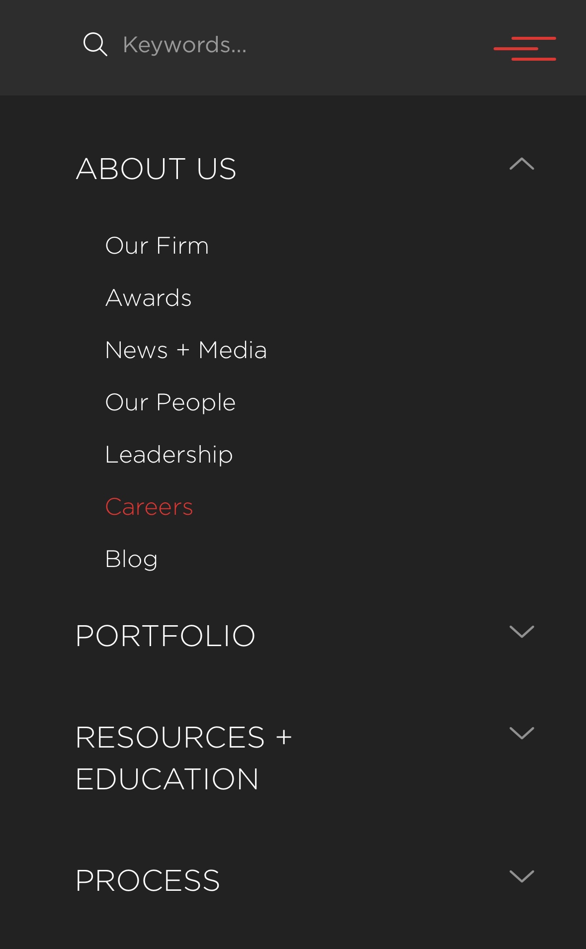 Beispiel für eine intuitive Navigation auf einer Architektur-Website Beispiel für eine intuitive Navigation auf einer Architektur-Website