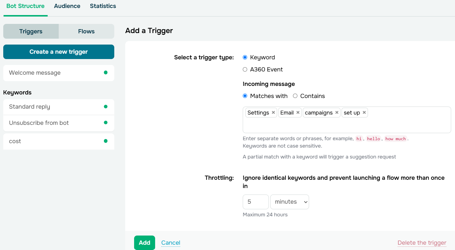 trigger words for the chatbot trigger words for the chatbot