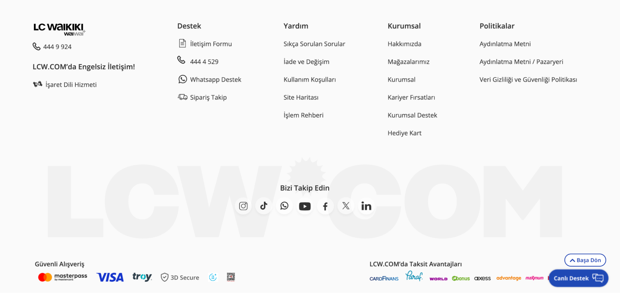 LC Waikiki'nin web sitesi altbilgisi tasarımı LC Waikiki'nin web sitesi altbilgisi tasarımı