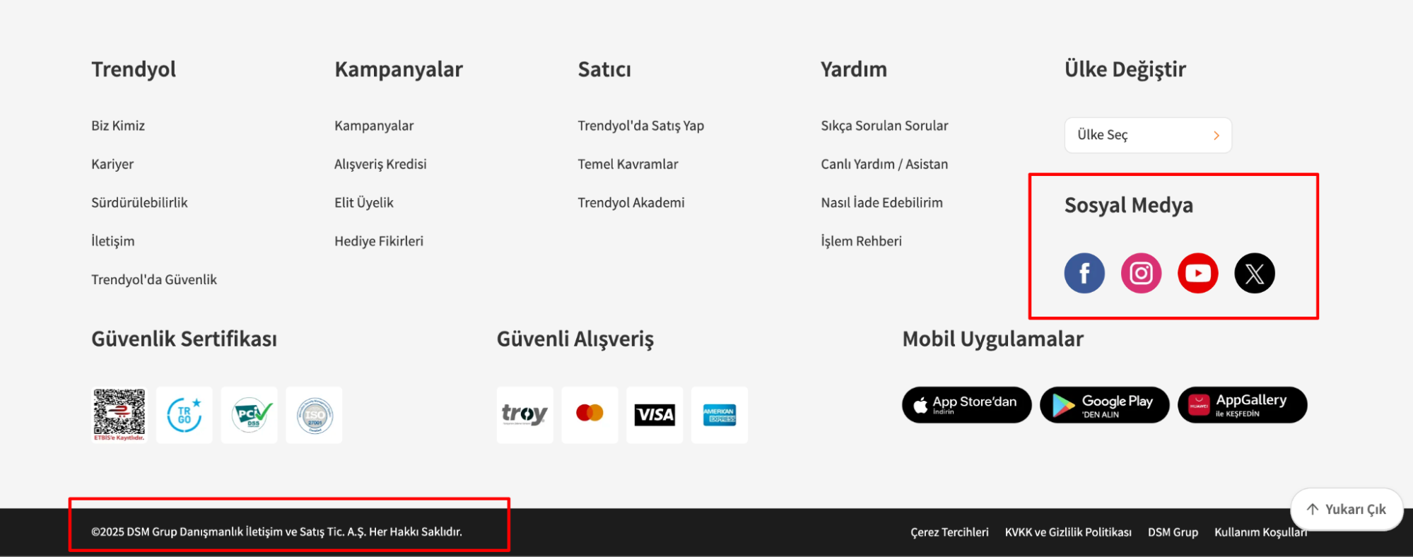 Trendyol'un web sitesi altbilgisi örneği Trendyol'un web sitesi altbilgisi örneği