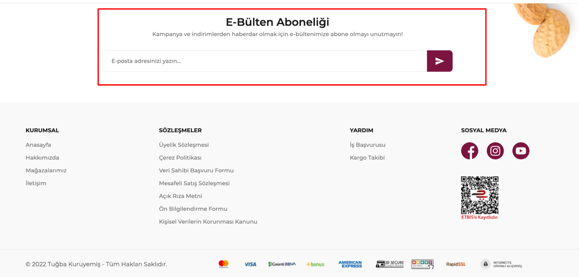 Tuğba Kuruyemiş web sitesi altbilgisi örneği Tuğba Kuruyemiş web sitesi altbilgisi örneği