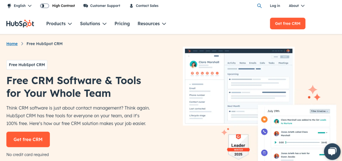Головна сторінка HubSpot CRM Головна сторінка HubSpot CRM