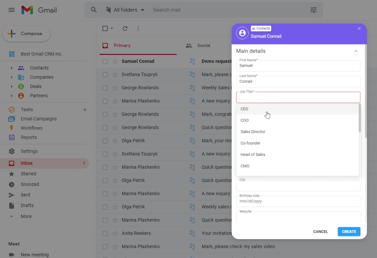 Інтерфейс NetHunt CRM. Джерело: NetHunt Інтерфейс NetHunt CRM. Джерело: NetHunt
