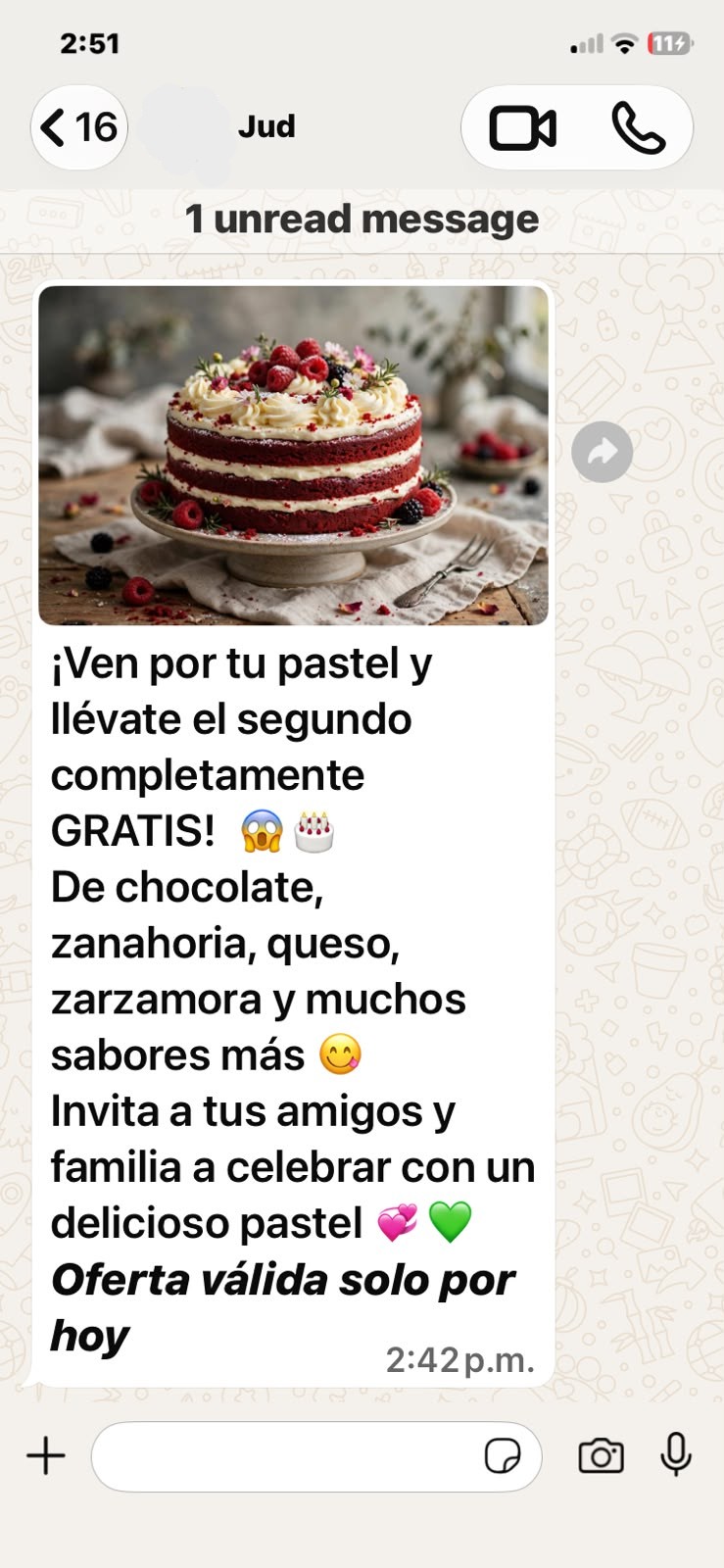 Mensaje promocional con negritas en el frmato de texto