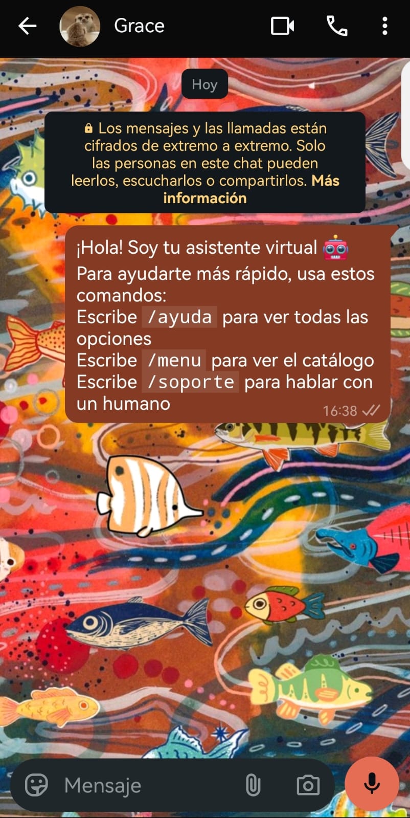 Forato de texto código en WhatsApp