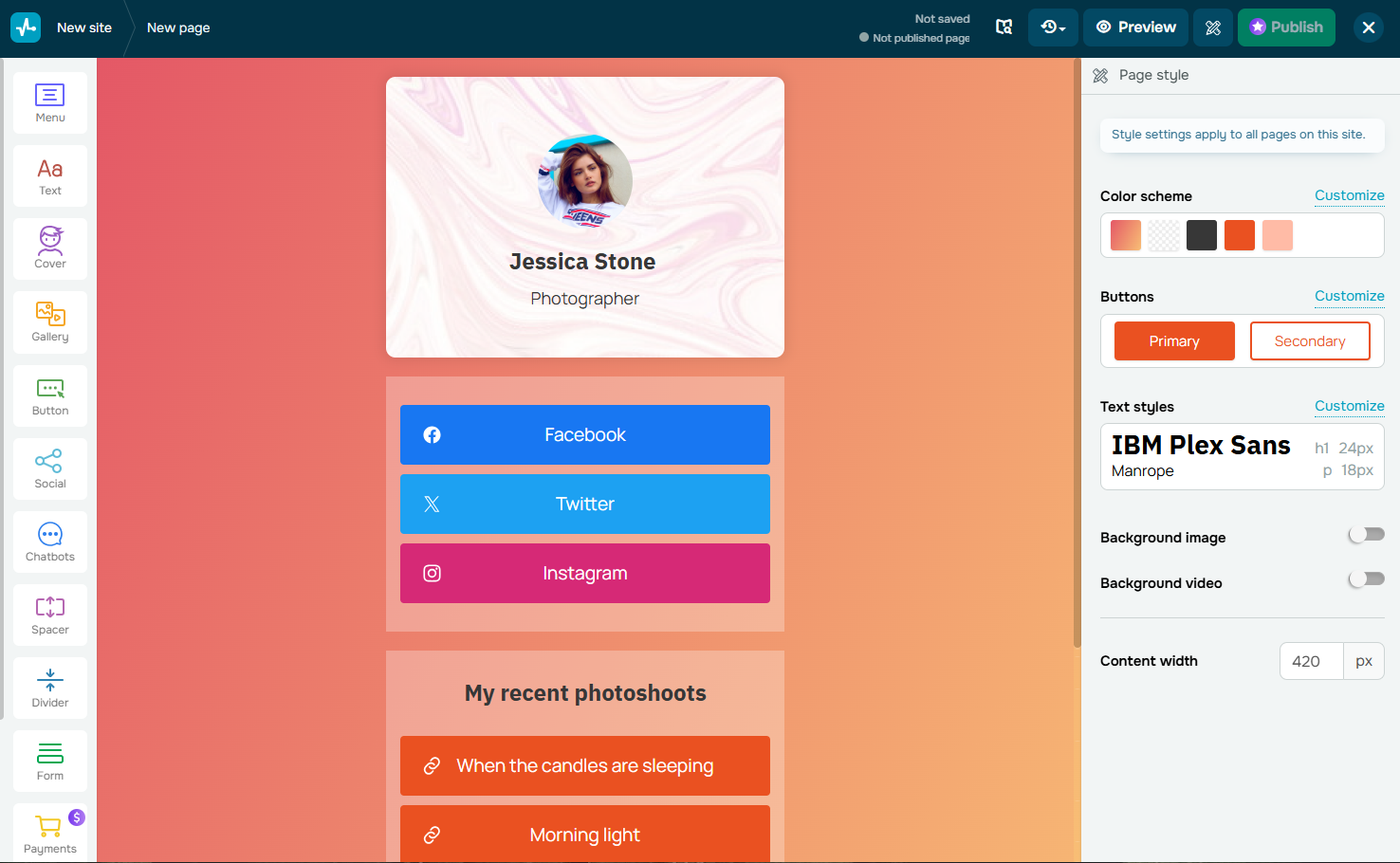 Customization options for bio link pages Customization options for bio link pages