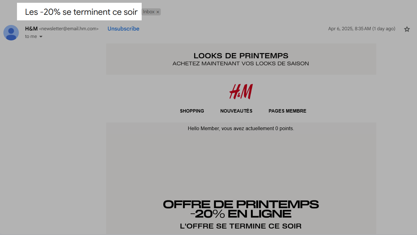 Ligne d'objet H&M, source de curiosité
