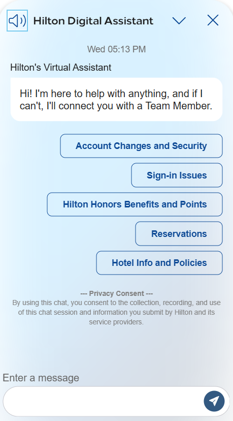 chatbot on Hilton’s website chatbot on Hilton’s website