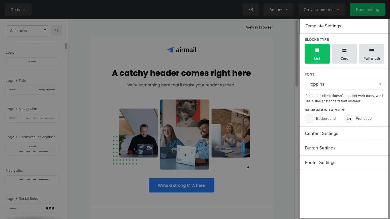 Customizing an email template Customizing an email template