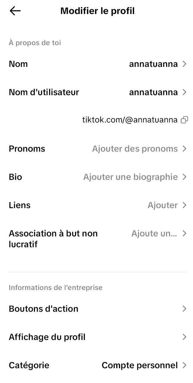 Modification du profil TikTok