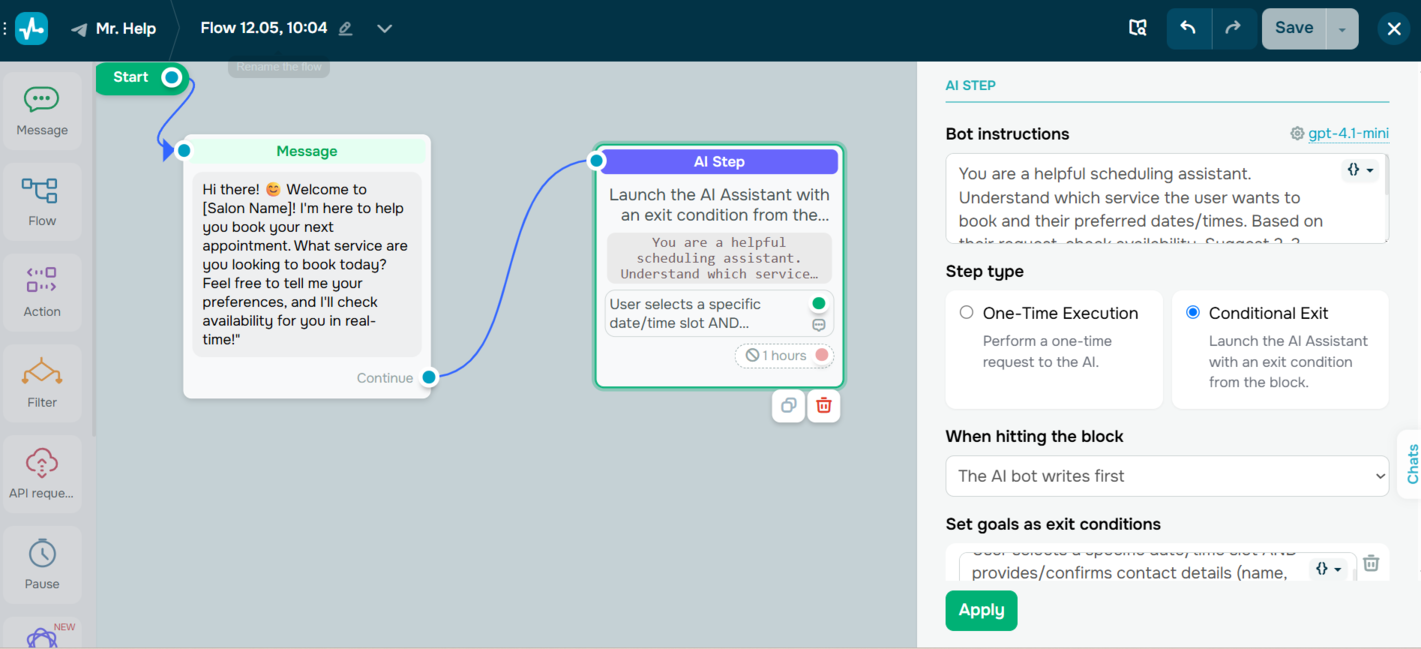 personalized service booking assistant’s flow personalized service booking assistant’s flow