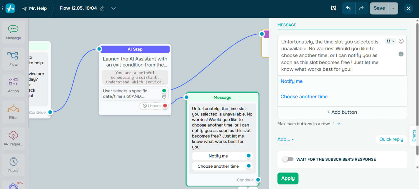 ai agent chatbot offering alternative booking slots ai agent chatbot offering alternative booking slots