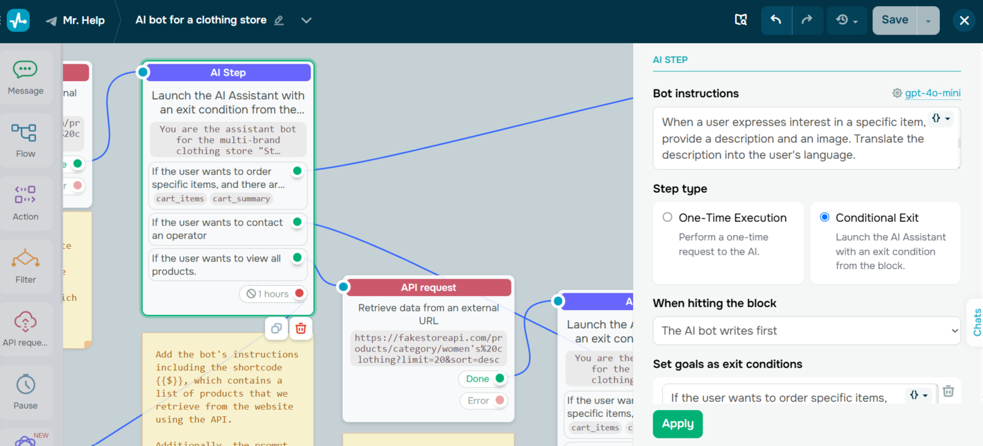 “AI Step” element used within a chatbot auto-flow “AI Step” element used within a chatbot auto-flow