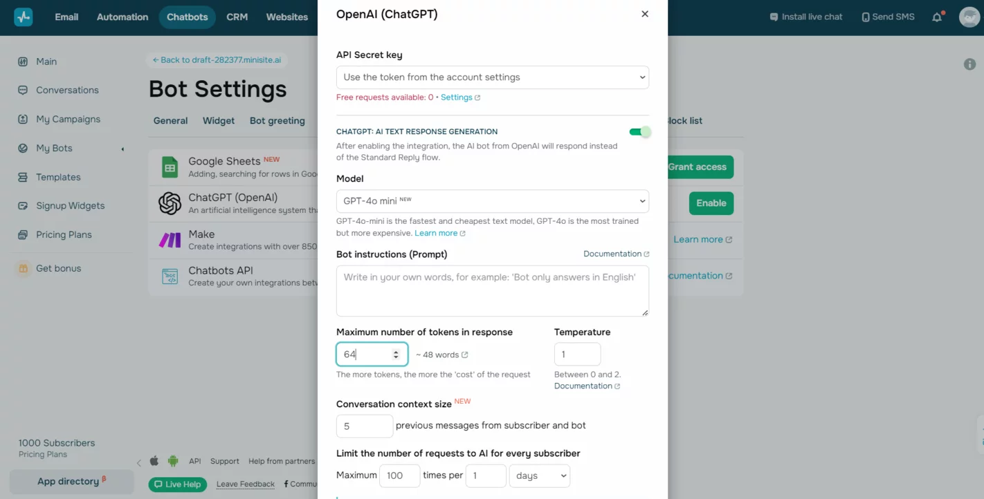 Enriquece tu chatbot SendPulse con IA Enriquece tu chatbot SendPulse con IA
