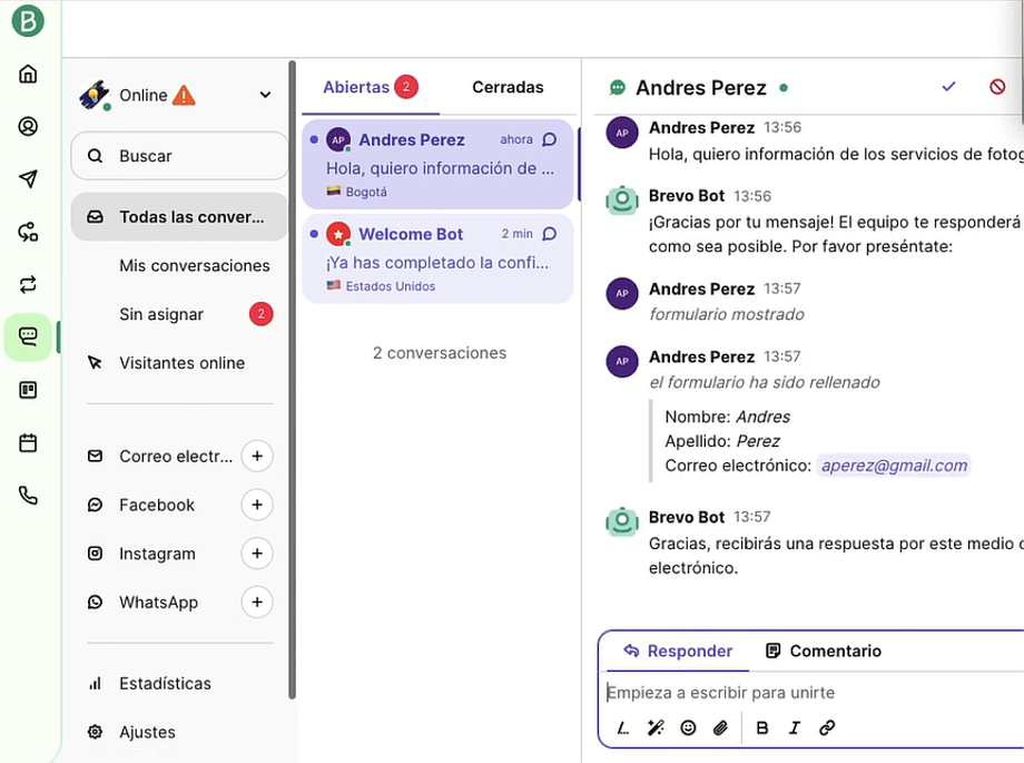 Brevo es uno de los creadores de chatbots más populares y está en español Brevo es uno de los creadores de chatbots más populares y está en español