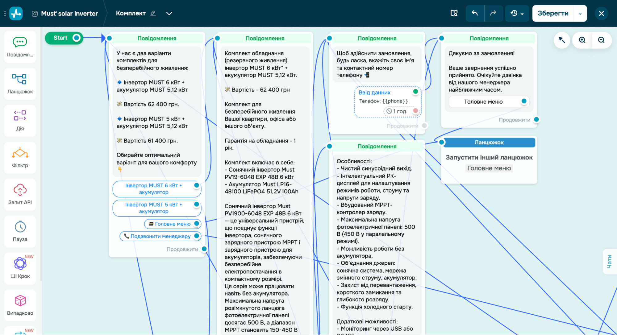 Презентация комплектов резервного питания в чат-боте Презентация комплектов резервного питания в чат-боте