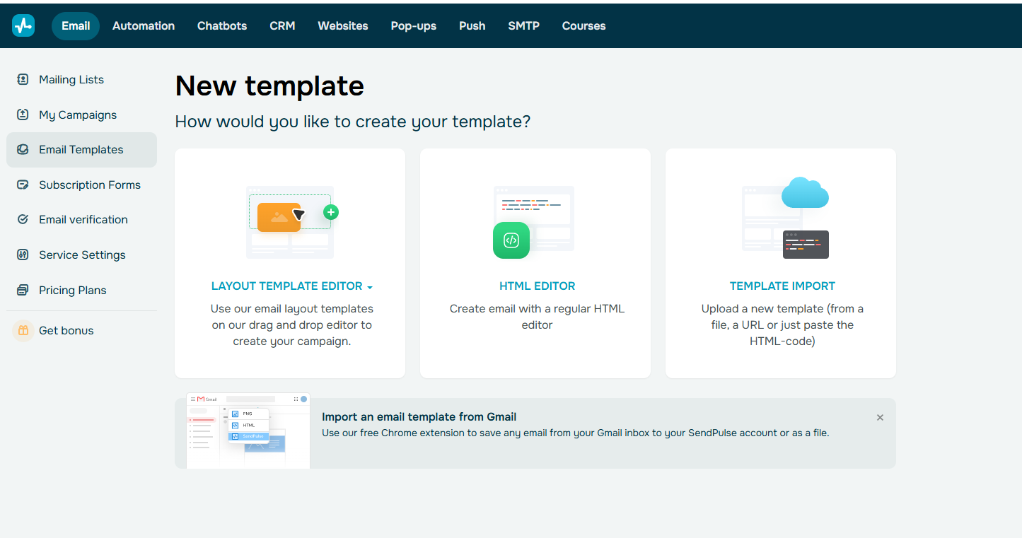 new email template in SendPulse new email template in SendPulse
