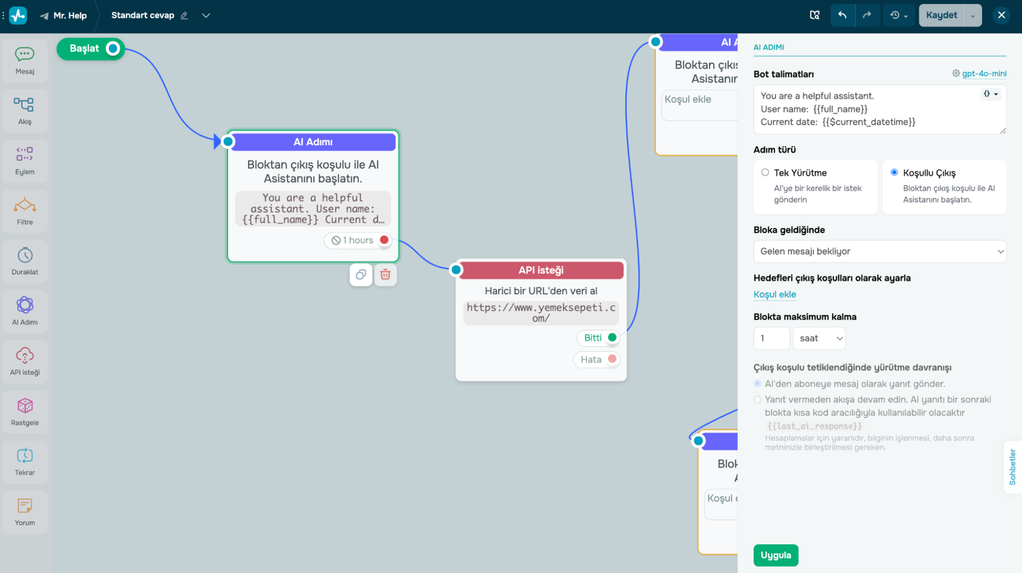 Yapay zeka destekli bir potansiyel müşteri kalifikasyon sohbet botunun akışı