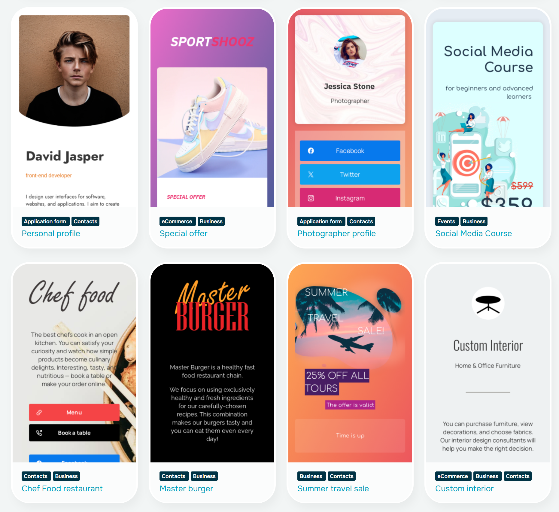 SendPulse’s link page template gallery SendPulse’s link page template gallery