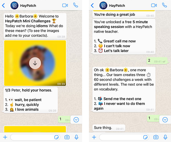language challenge delivered via WhatsApp language challenge delivered via WhatsApp