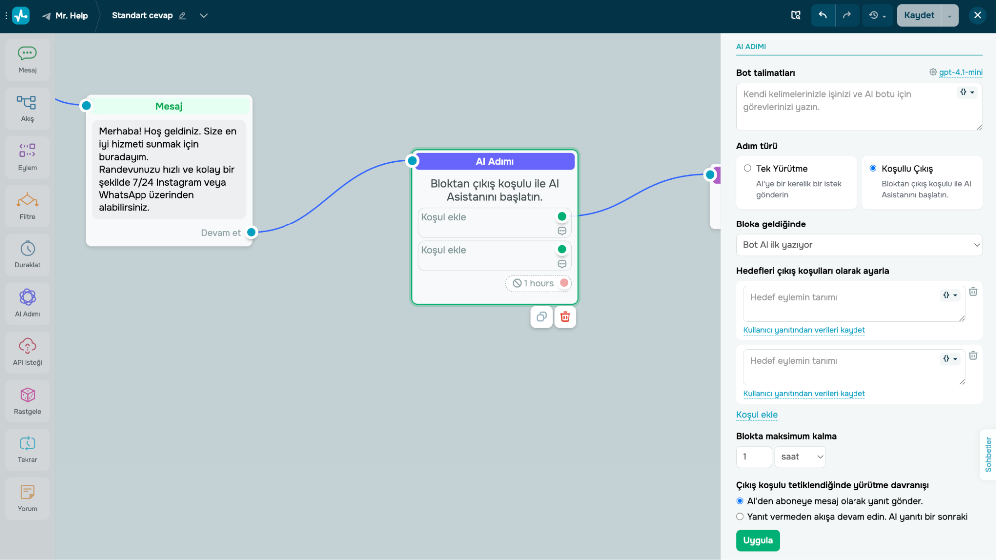 Kişiselleştirilmiş hizmet rezervasyon asistanının akışı