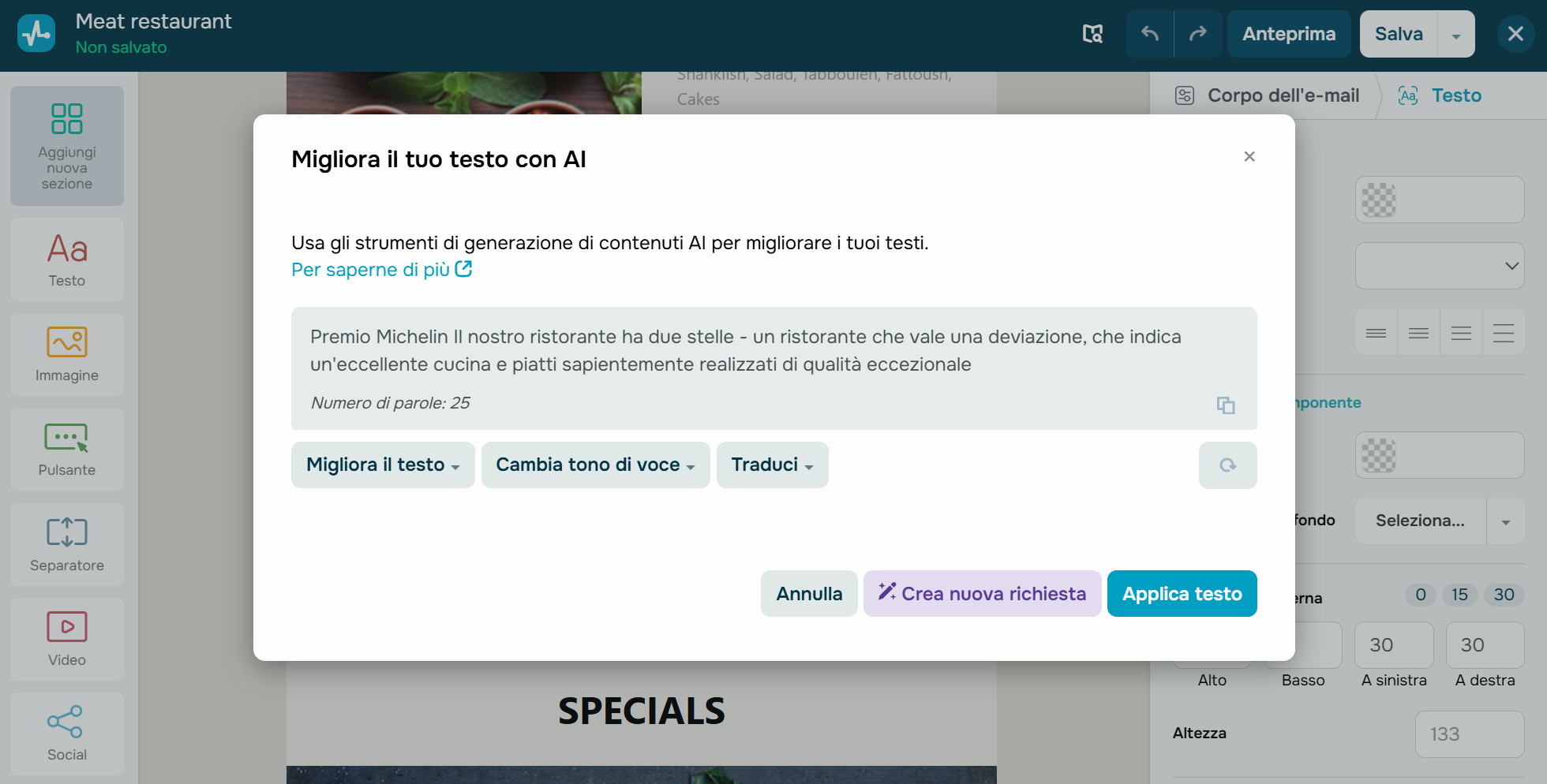 testo di una email per ristorante testo di una email per ristorante