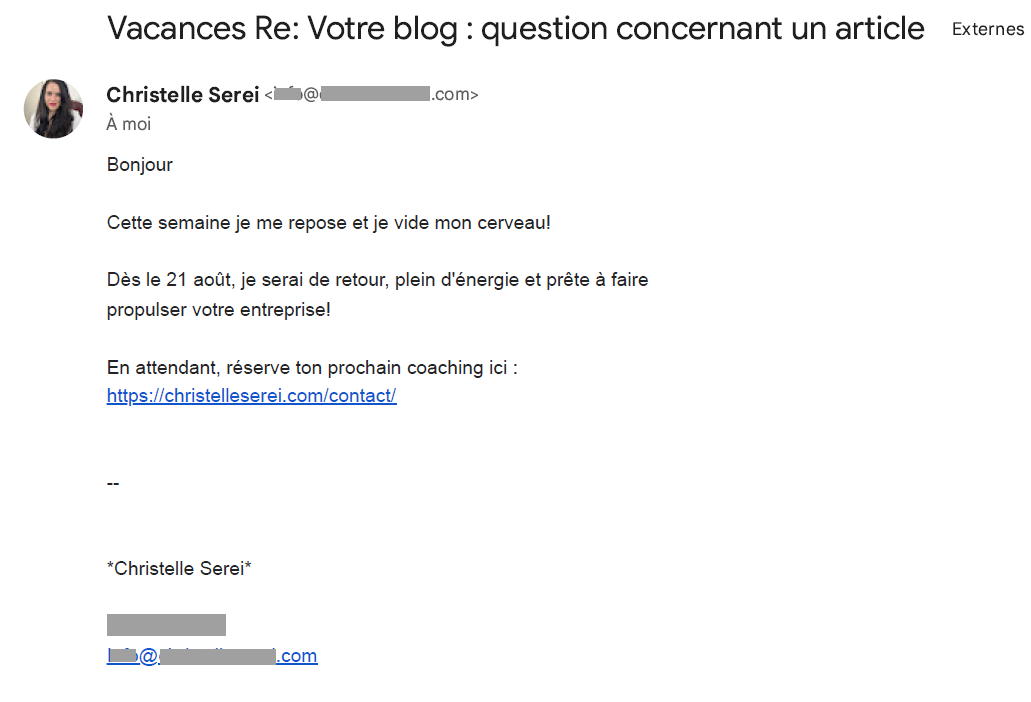 Exemple de courriel d'absence simple et clair 