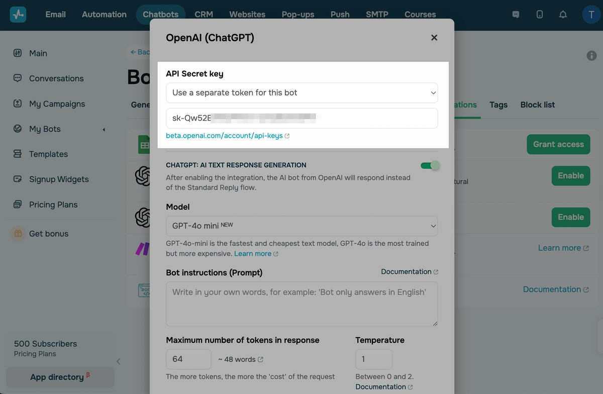 Добавление ИИ в чат-бот SendPulse Добавление ИИ в чат-бот SendPulse