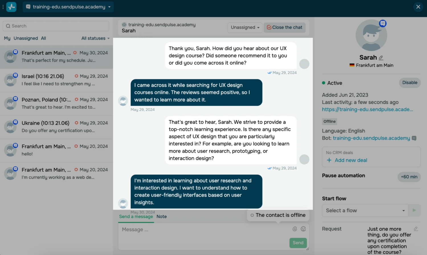 Communicating with site visitors via live chat