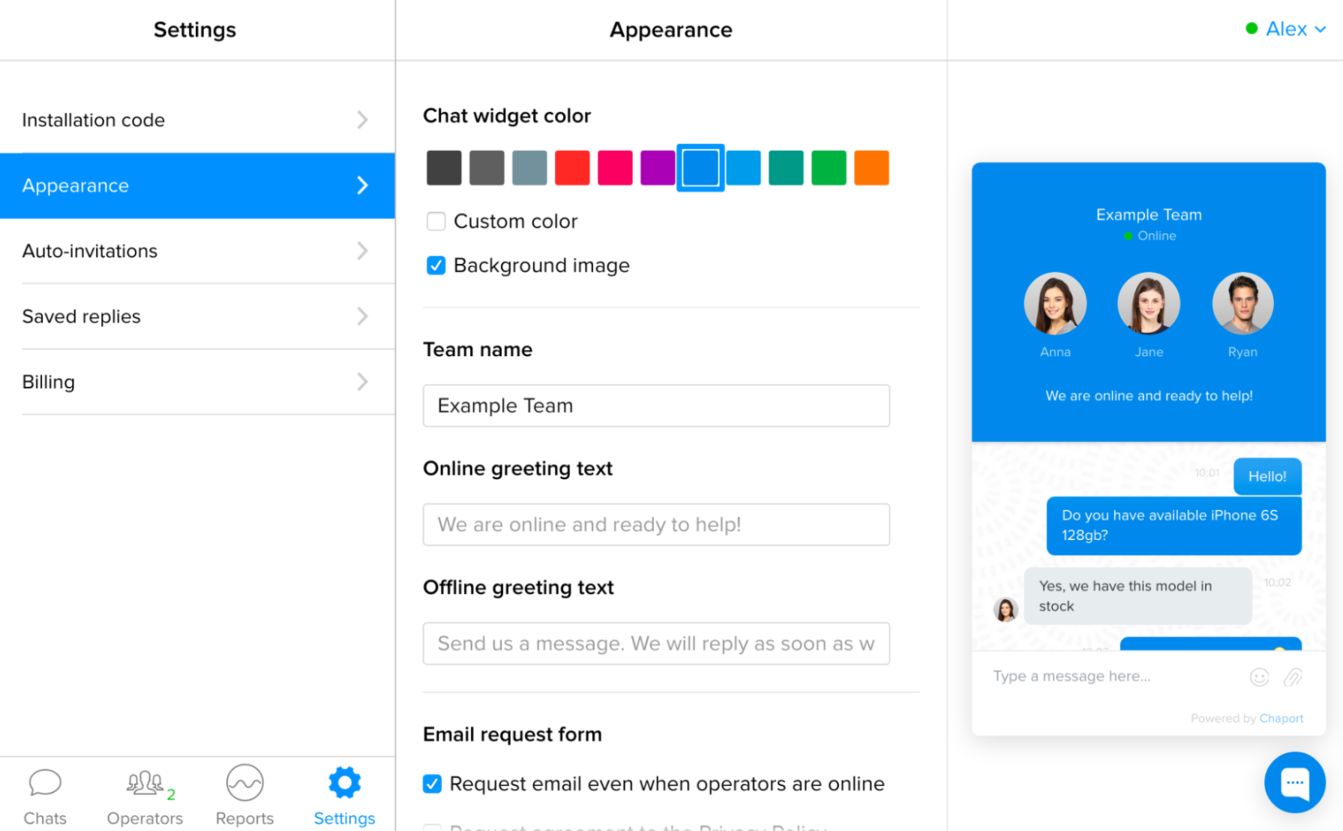 Appearance customization options