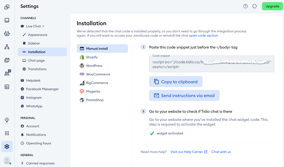 live chat plugin installation code