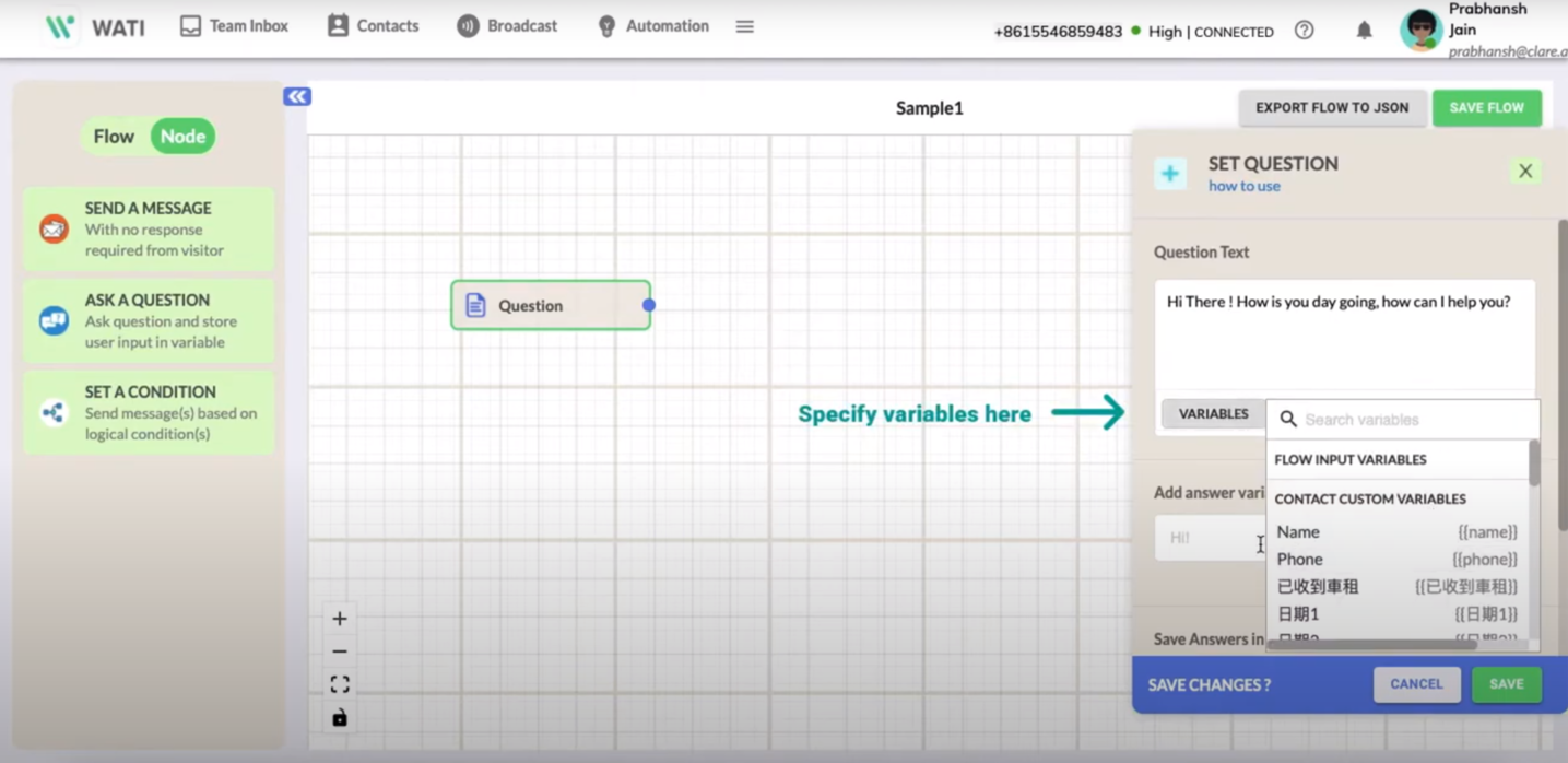 Создание потока в чат-боте в Wati. Источник: YouTube