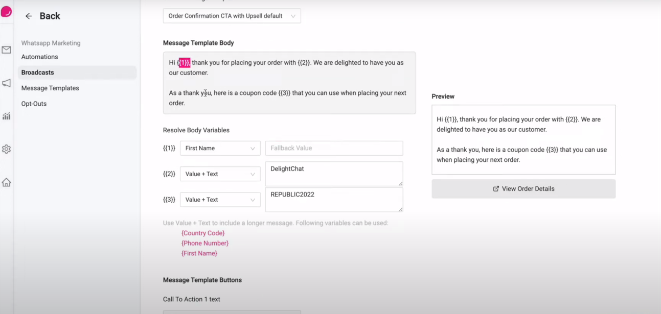 Создание нового сообщения для рассылки с помощью DelightChat. Источник: YouTube