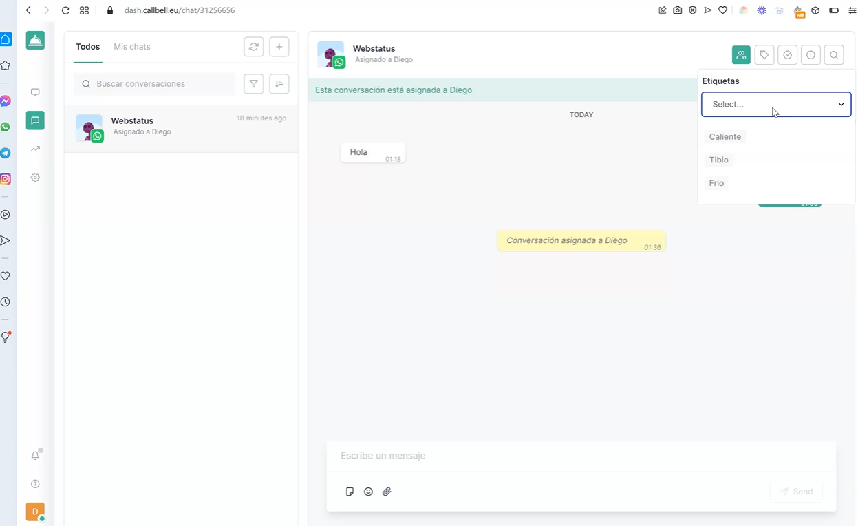 Interfaz de la plataforma Calbell 