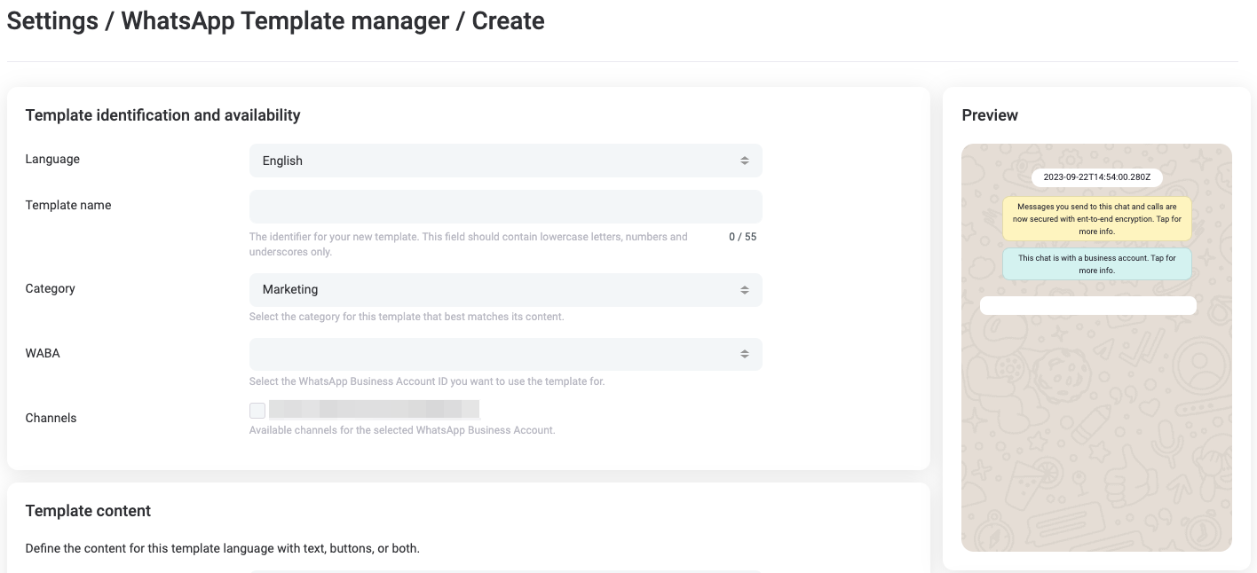 Добавление шаблона WhatsApp. Источник: Saysimple