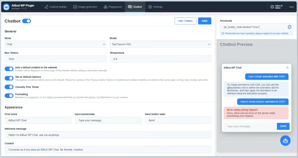 chatbot plugin settings