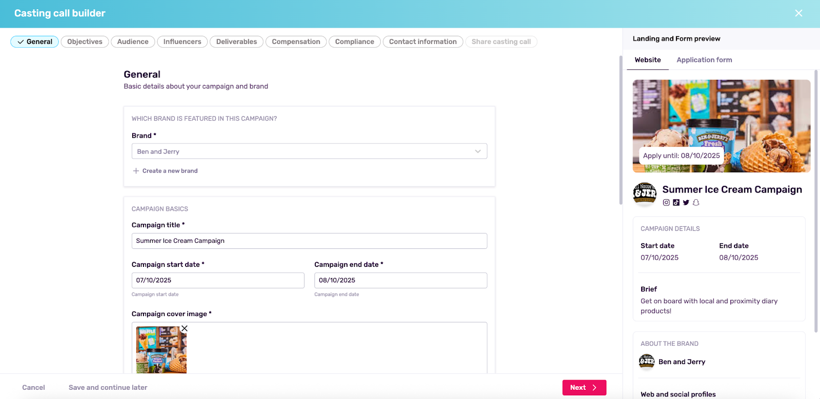Influencer seçimi için çağrı oluşturma