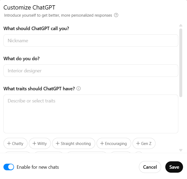 Personalizzazione di ChatGPT