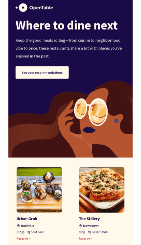 Kişiselleştirilmiş öneriler içeren bir e-posta kampanyası