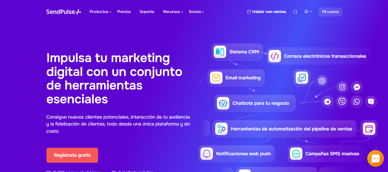 Plataforma SendPulse una de las herrmientas de IA para negocios más fáciles de usar