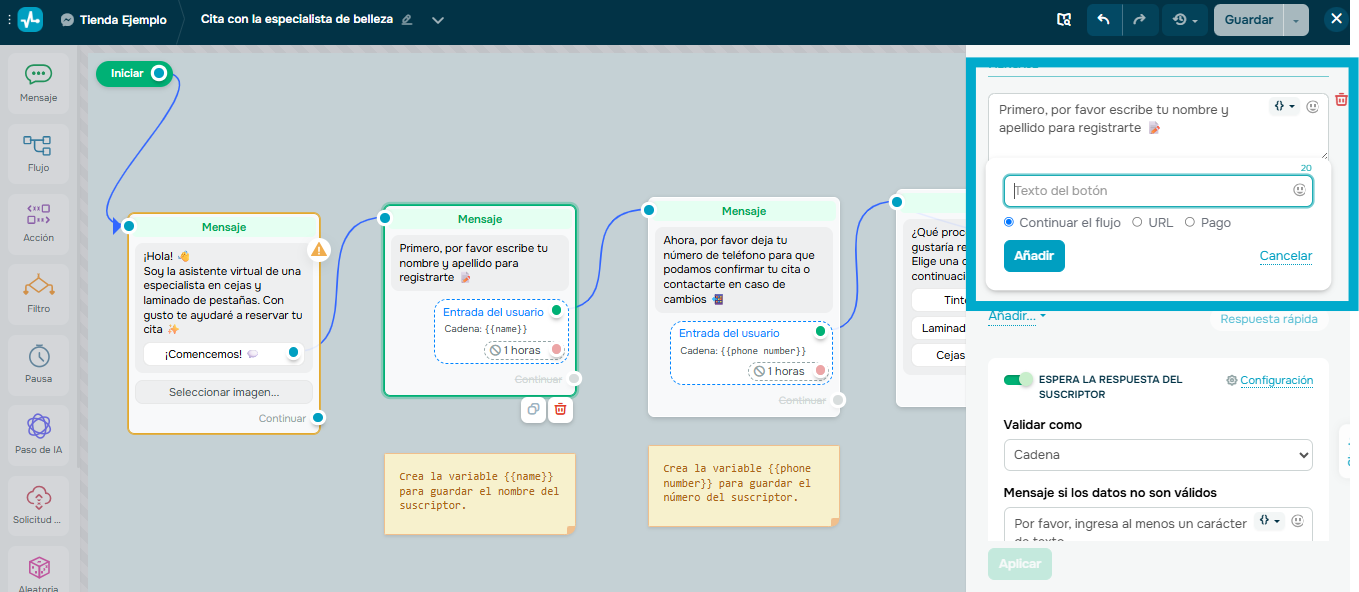 Algunos elementos permiten que tus mensajes predeterminados sean más fáciles de responder