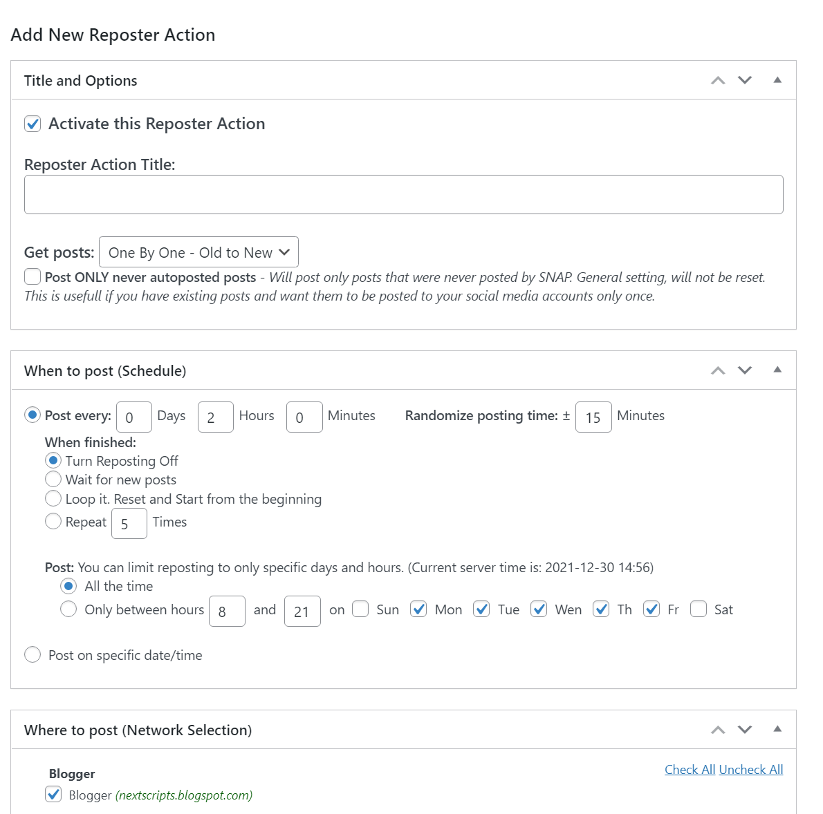 Configuration de l'auto-affichage sur les réseaux sociaux