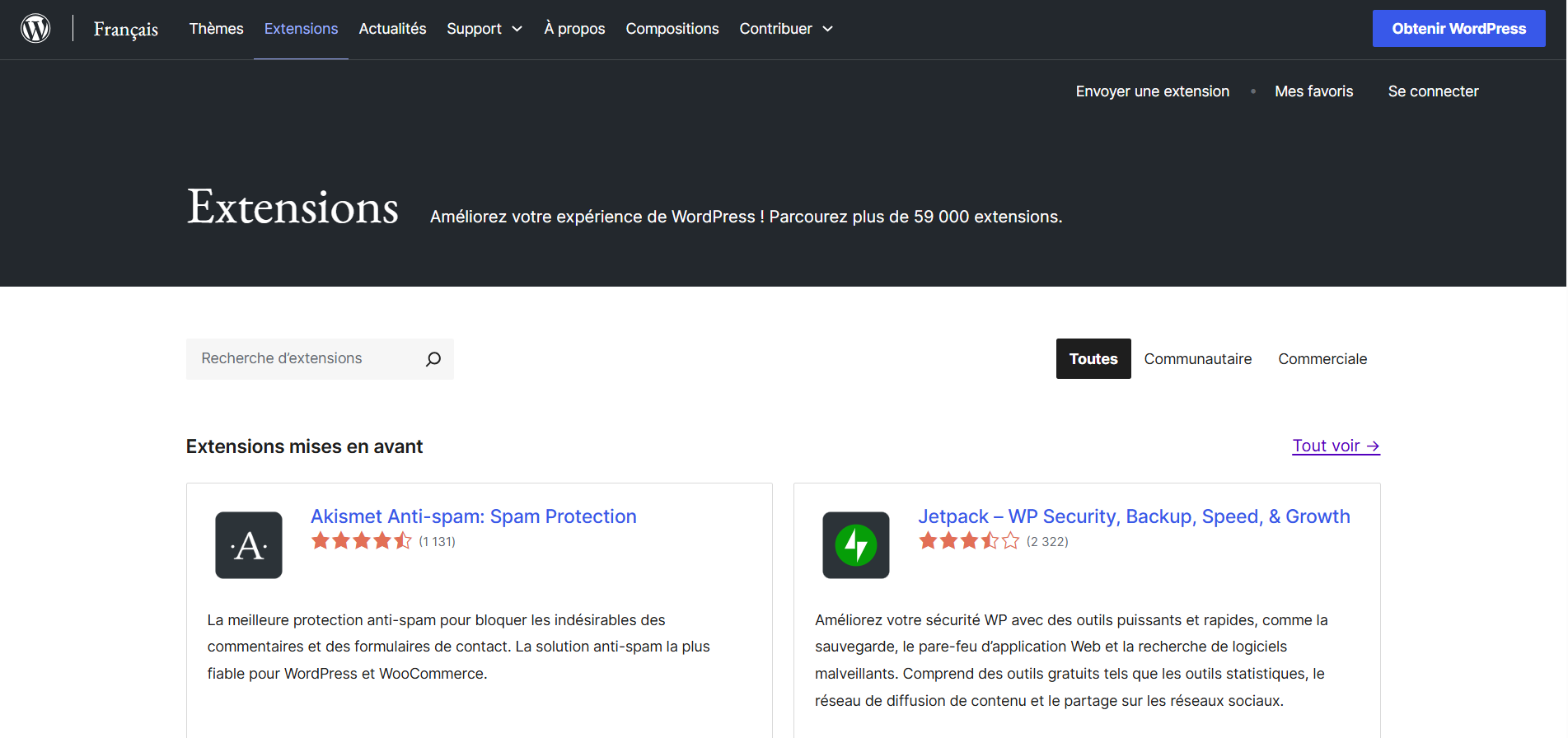 Les plugins WordPress nécessaires peuvent être trouvés dans la bibliothèque de plugins