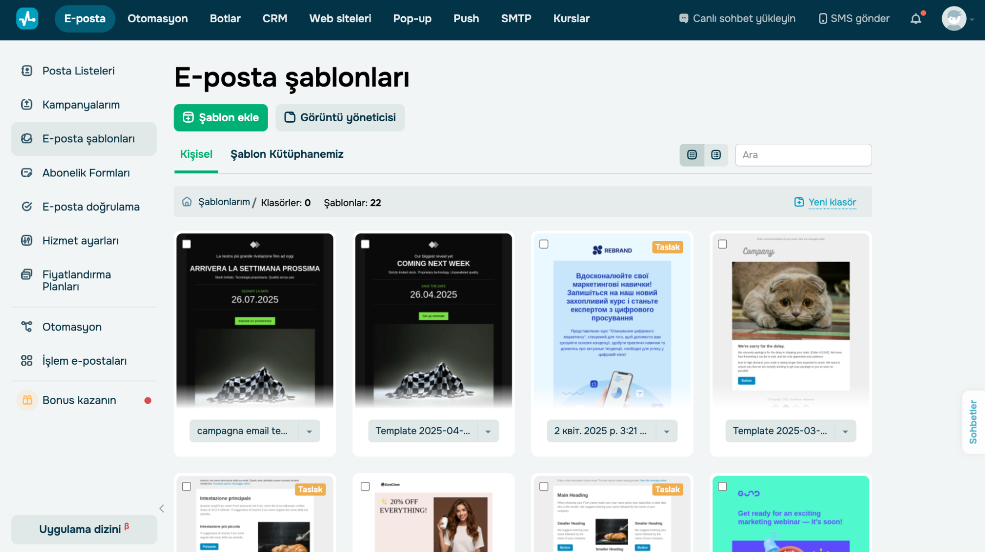 SendPulse’ın arayüzü