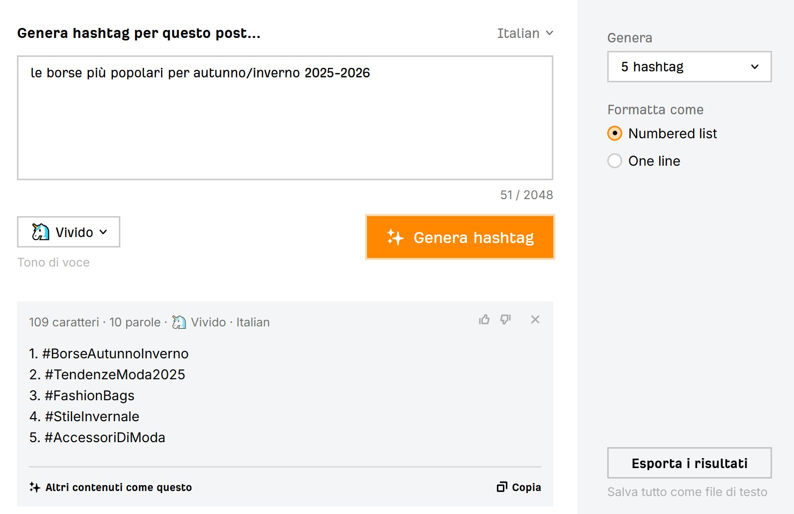 Hashtag per TikTok generati gratuitamente da AI