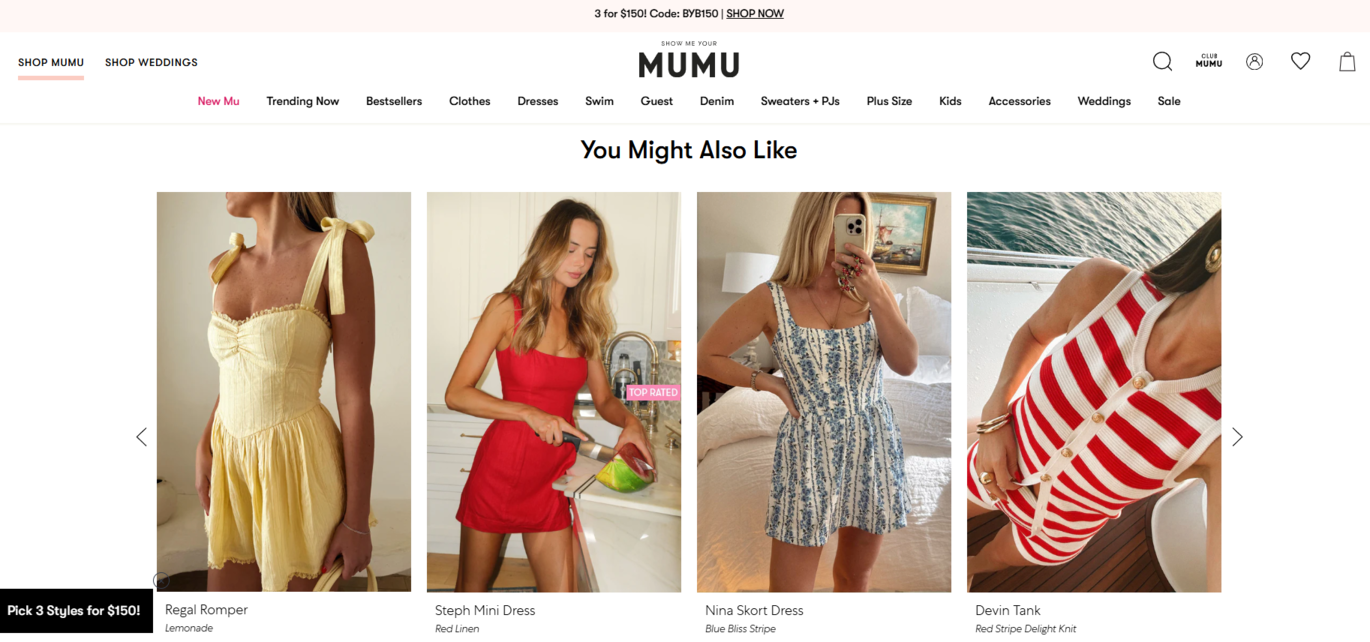 Raccomandazioni sui prodotti su un sito web