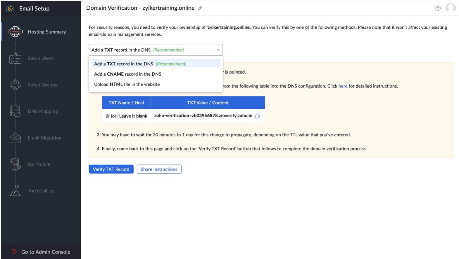 Domain ownership verificatio