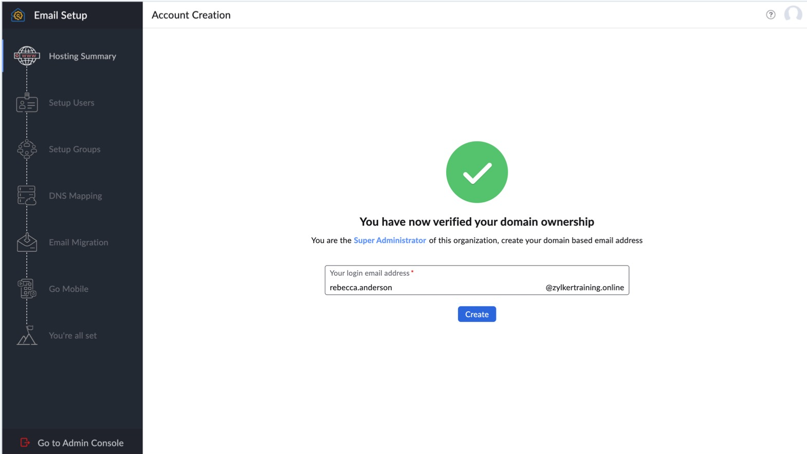successful domain verification