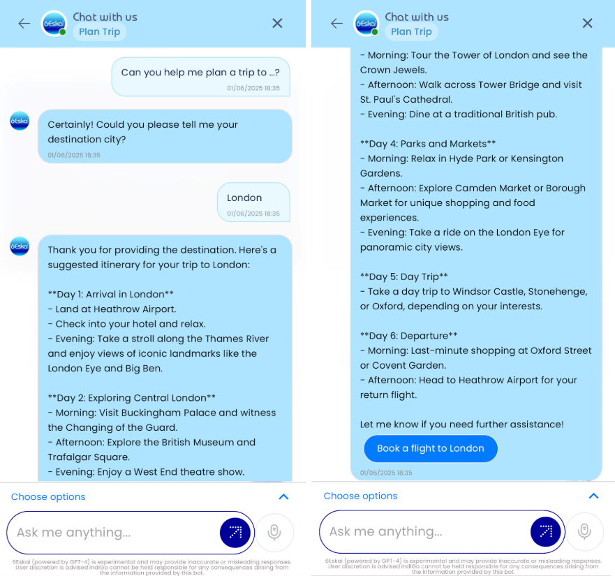 chatbot trip suggestions